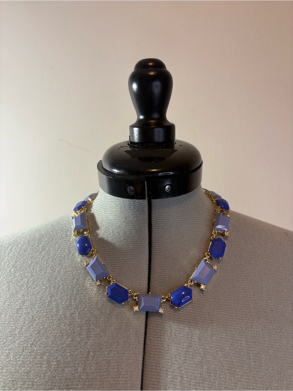 J. Crew Royal Blue Cornflower Sky Gold Chunky Faux Gem Stone Statement Necklace